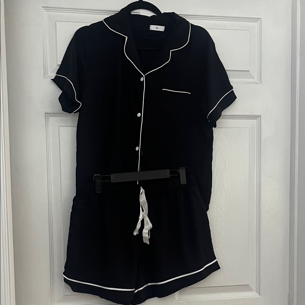 Women's Black Pajama Set with White Trim
